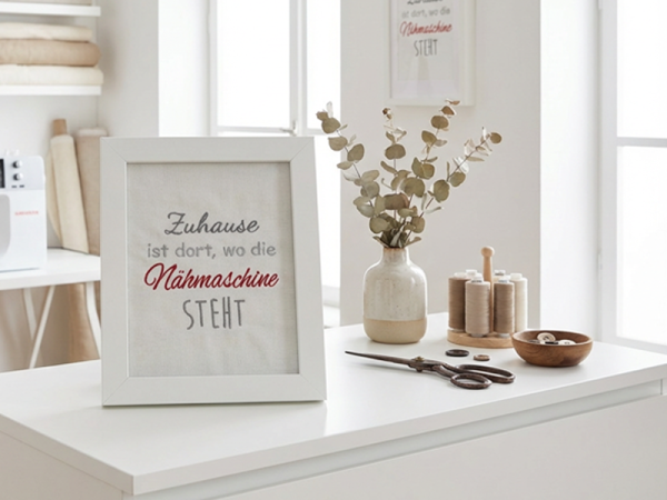 Zuhause ist dort wo die  Nähmaschine steht Spruch - Stickdatei